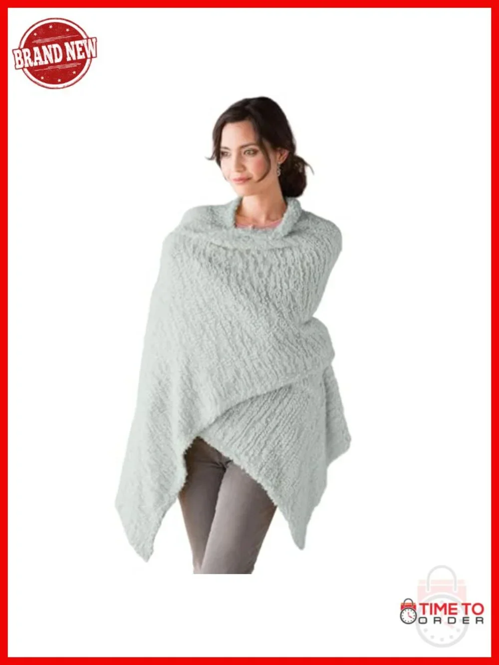 Soft Knit Blanket-Style Shawl with Pockets - Cozy Wrap for Women - Machine